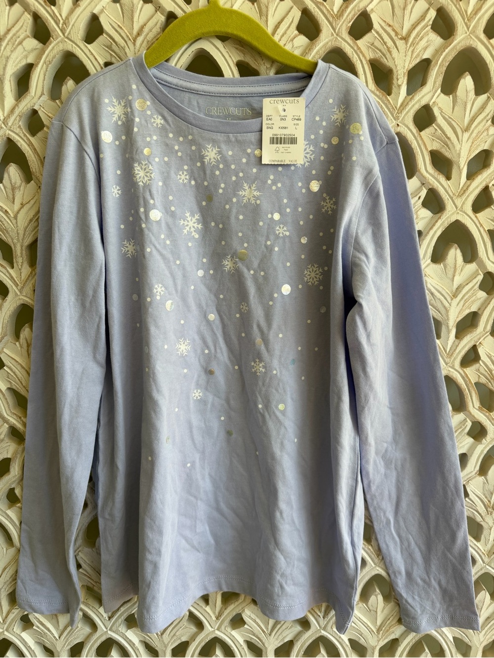 Crewcuts Girls 10-11 Blue Metallic Snowflake Long Sleeve Tee NWT